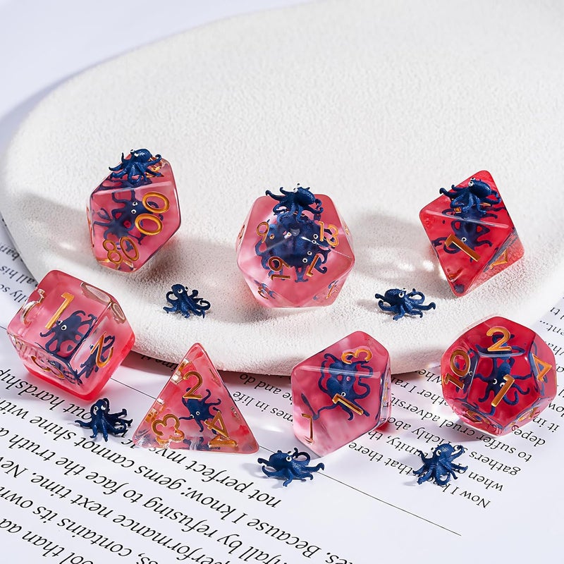 weyano DND Dice Set, Octopus Resin Polyhedral Dice for Dungeons and Dragons, RPG, MTG D&D 7-DIE (D4, D6, D8, D10, D12, D20, D%) for Ages 15 and Up - Image 2